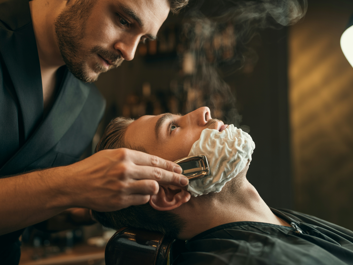Luxuriöse Nassrasur mit heißem Tuch